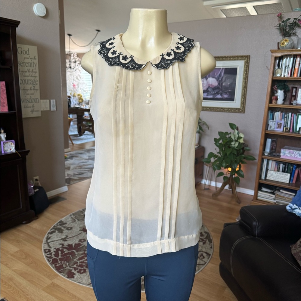 Charlotte Russe black & beige sheer sleeveless blouse-size M - Picture 4 of 9